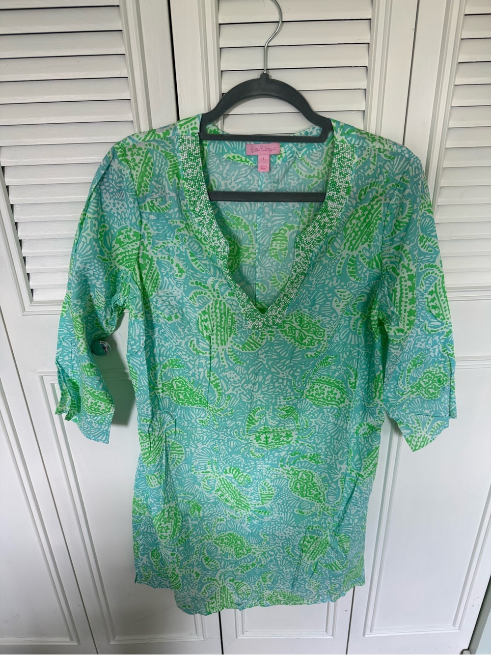 Lilly Pulitzer Aqua and Lime Printed Tunic dress/cover up
